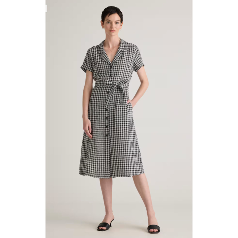Quince Black and White Gingham Shirt Dress